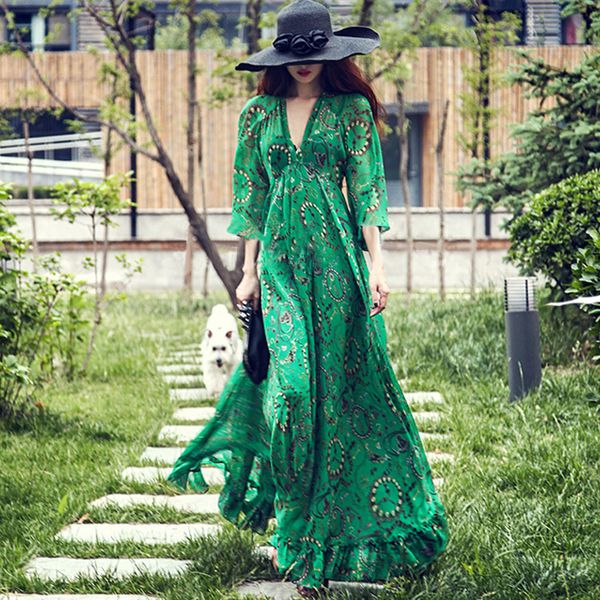 

kenancy women floral print flowy v neck beach boho maxi dress long sleeves /sleeveless soft and breathable dress, White;black