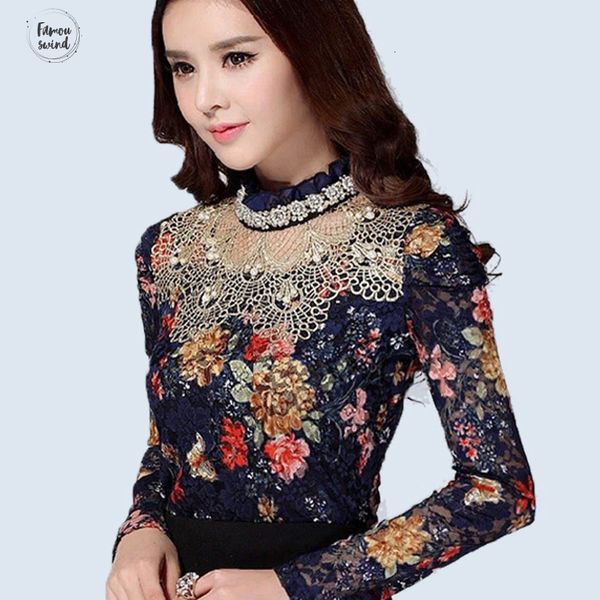 

новая блузка женская женщина цветочные кружев вскользь девушка алмаз бисер кружево рубашка 2019 женщины одежды 3115 25, White