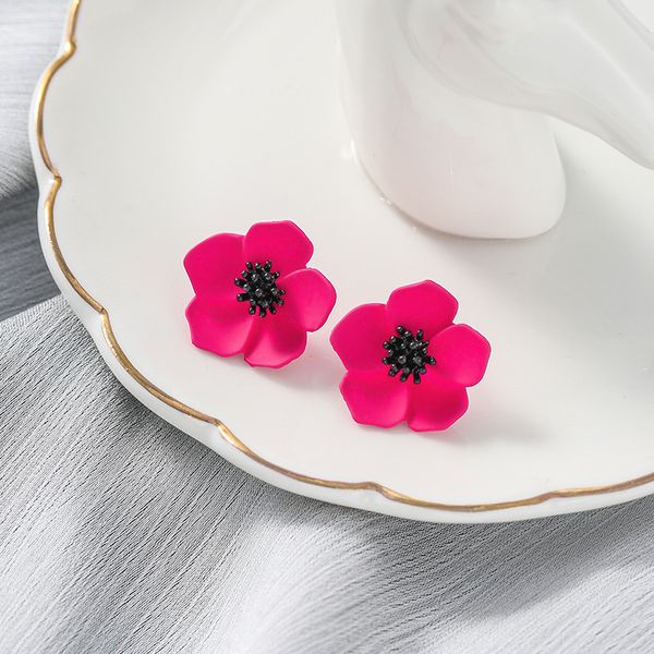 

korean silver pin simple sweet cute frosty wind rose red flowers small stud earrings for women girl fashion jewelry accessories, Golden;silver