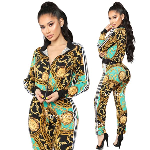 

2019 women autumn fa hion printed fa hion ca ual port uit two piece et track uit weat hirt triped panel track uit factory direct ale, Gray