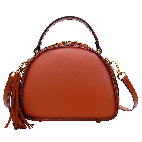 

women fashion genuine leather vintage shell bag concise rivet tassel shoulder bag crossbody handbag for women &girls