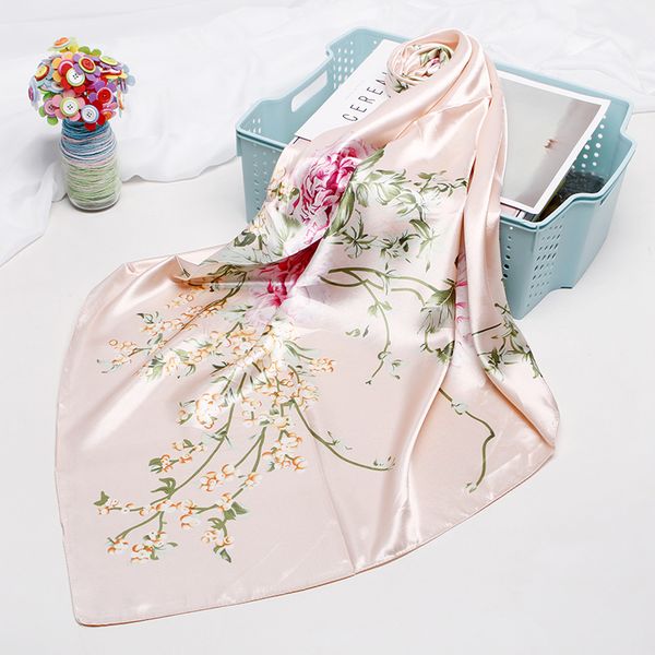 

fashion kerchief hair scarf for women floral print silk satin hijab scarfs 90*90cm square shawl headband scarves for ladies 2019