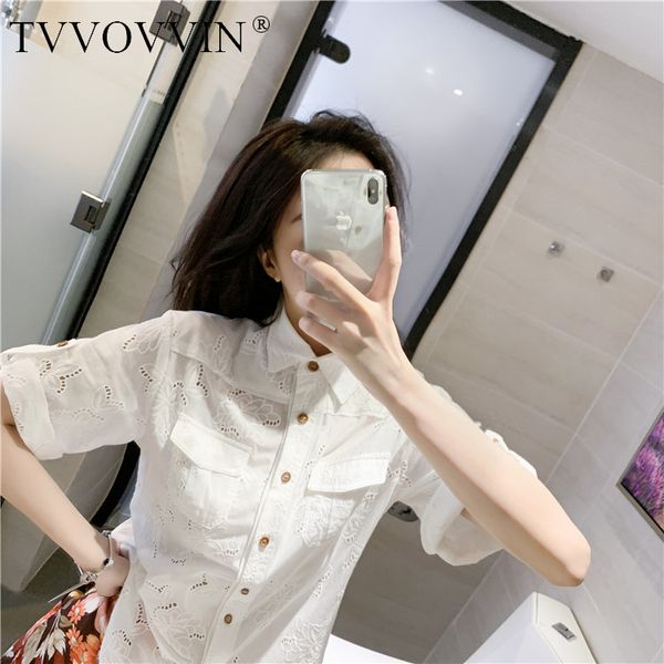 

tvvovvin 2020 summer new shirt+shorts womens print mini drawstring single breasted hollow out fashion casual patchwork a128, White