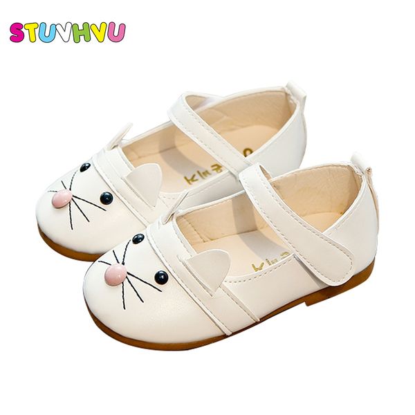 

autumn soft leather shoes girl cute cat ears white dancing shoes kids party wedding single children for girls pink black, Black;grey