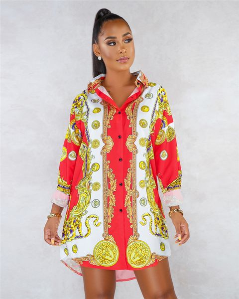 

designer brand womens shirt dress luxury print irregular hem summer dress fashion ladies long sleeve casual dresses, Black;gray