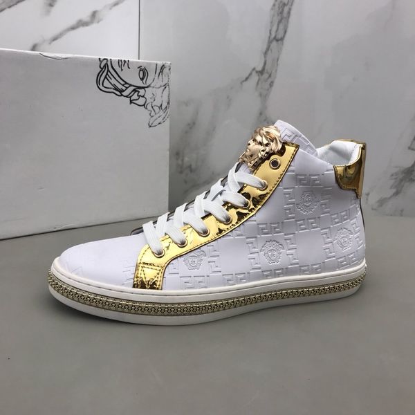 

premium luxury men's casual sneakers fashion design brand platform men's shoes vintage medusa pattern gold line size 38-44, Black