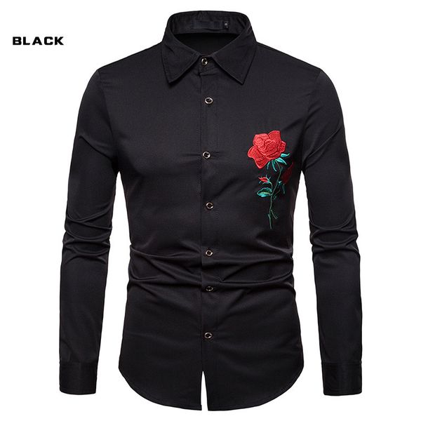 

good embroidery men shirts shirts long sleeve autumn clothing slim casual brands tees quality mens t-shirts new rose male me aphpi, Black