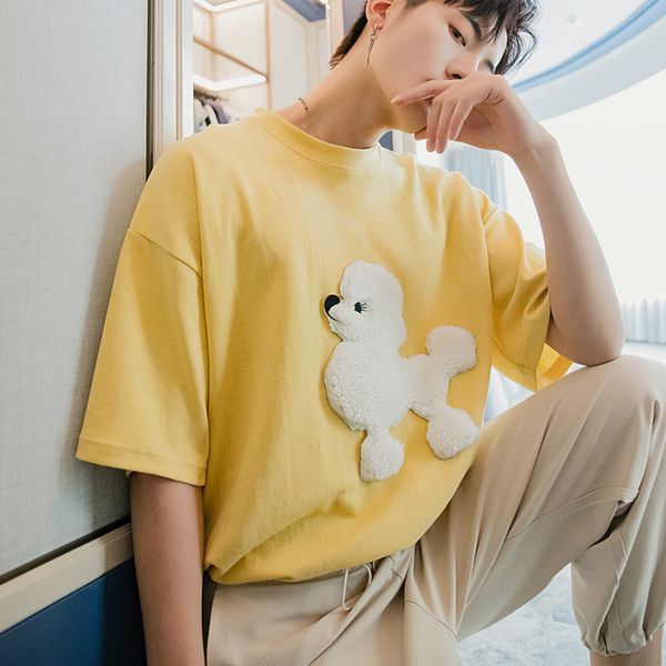 

men's t-shirts ewq / wear summer short-sleeved fashion t-shirt for male 2021 korean loose embroidered high street tee 9y3094, White;black