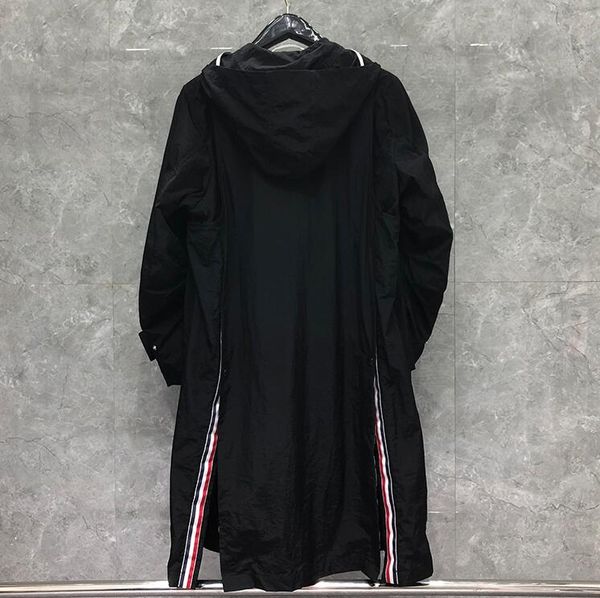 

2020 fashion tb thom brand windbreaker spring autumn men's long coat hooded casual men loose jacket black clothes, Tan;black