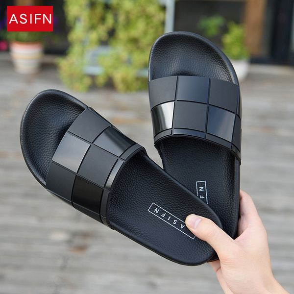 

asifn men slippers mosaic lattice flip flops women summer slides male type couple beach shoes home zapatos mujer wholesale, Black