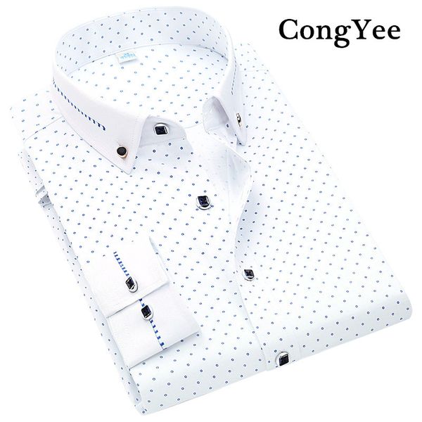 

2017 men spring polka dot design stylish long-sleeve dress shirts c78, White;black