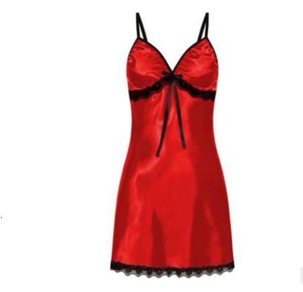 

silk nightgowns sleepwear ladies nighties v-neck nightwear satin night dress women babydoll backless lace sleepdress s1011, Red;black