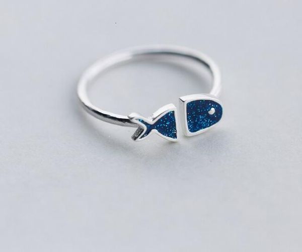

925 real. sterling silver jewelry blue sequins fish ring openable adjustable charms gtlj1189, Golden;silver