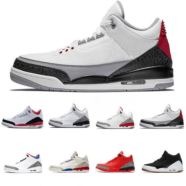 

New Mens Basketball Shoes 3s JTH True Blue Pure White Tinker Grateful Black Cement QS Katrina Men Athletic Sports Sneakers Size 41-47