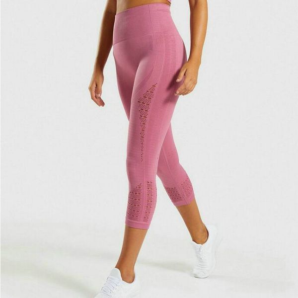 

3rd generation high waist energy seamless cropped leggings fitness clothing gym capri pants women solid workout athletic trouser, White;red
