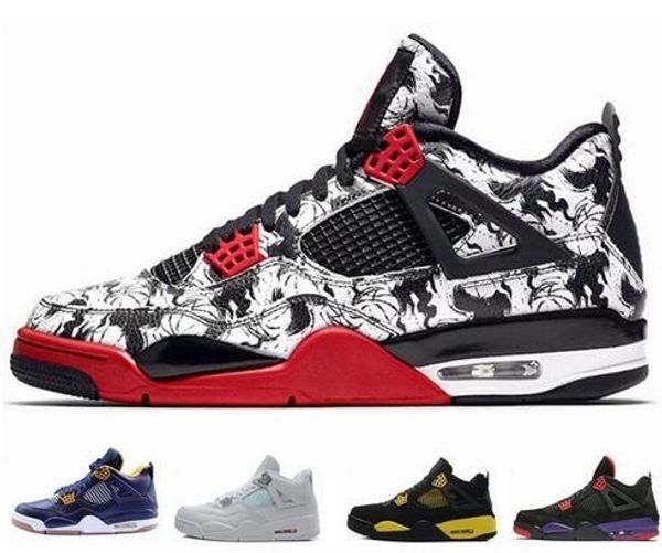 

4 4s designer tattoo mens basketball shoes sneakers black yellow white cement pure money bred royalty game royal sports shoes us 7-12