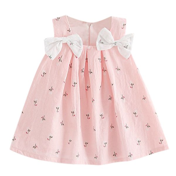 

toddler kid baby girls solid bow print floral suspender princess party dress new summer toddler princess lovely pink, Red;yellow