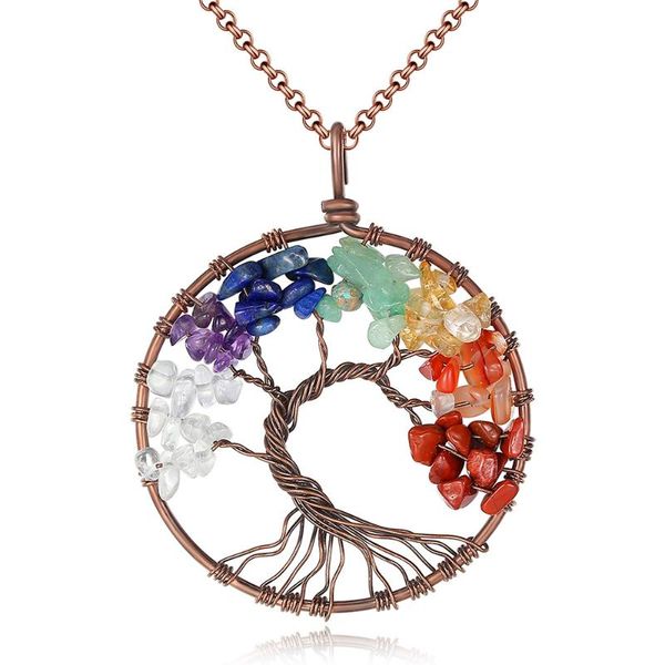 

colorful crystal crushed stone necklace personality fashion tree of life jewelry necklace, Silver