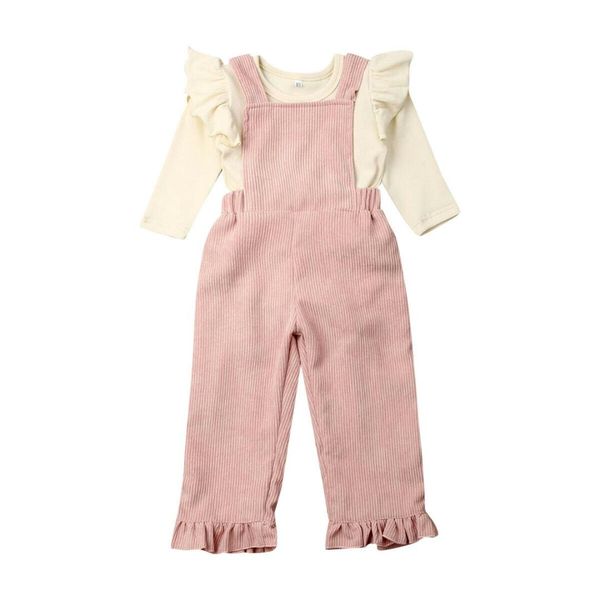 

1-4y малышей для девочек детская одежда комплекты твердая с длинным рукавом romper ремень bib брюки осень зима, White