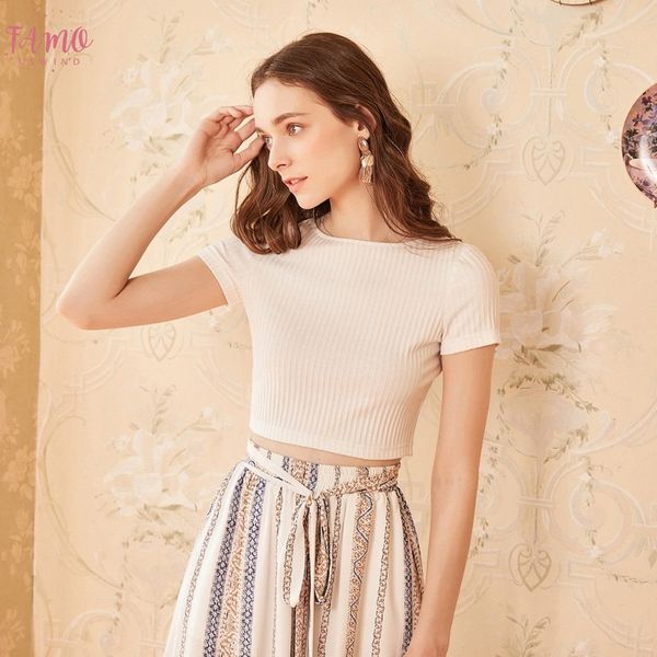 

2019 ранняя весна новый праздник стиль кружева строчка полоски backless бинты с коротким рукавом тонкий талии майка женский ta15085x, White