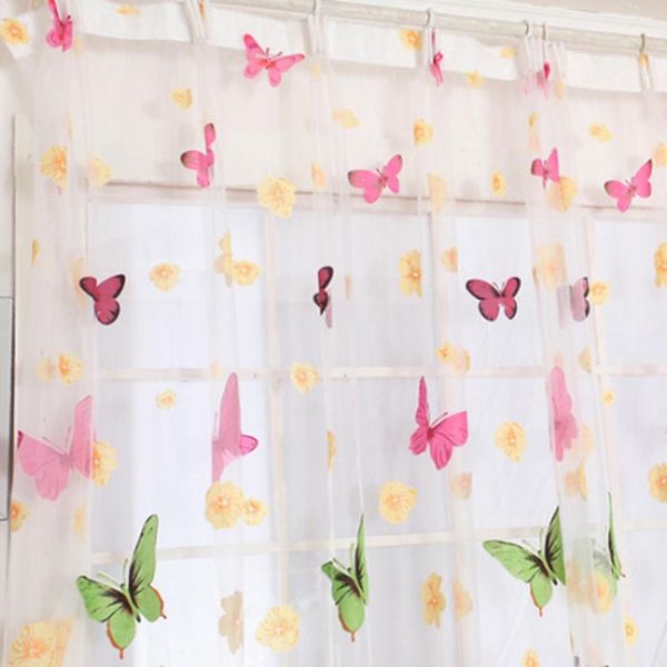 

1 pcs butterfly print sheer tulle curtains for kitchen window curtains for kids bedroom divider living room cortina