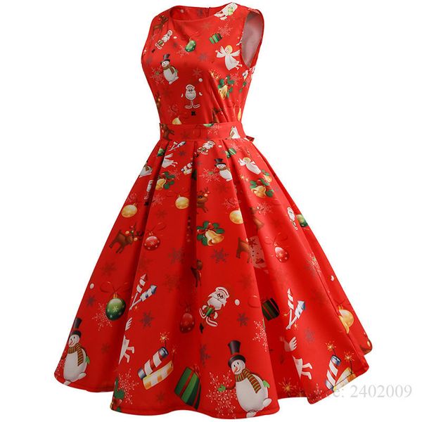 

women clothing ladies dresses vintage women casual sleeveless elegant work red christmas o neck swing party dress designer clothes, Black;gray