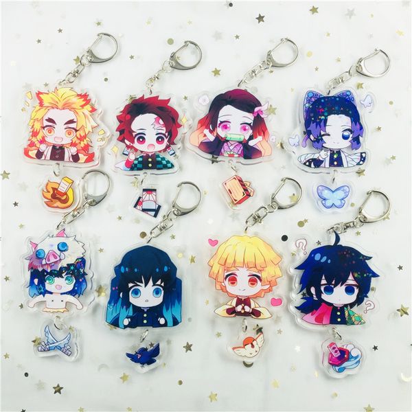 

anime acrylic keychain demon slayer kimetsu no yaiba blade of ghost vintage key rings for women girl cosplay jewelry gift, Silver
