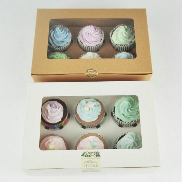 

kraft card paper cupcake box 6 cup cake holders muffin cake boxes dessert portable package box six tray gift favor