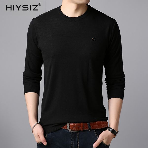 

hiysiz new fashion trend men sweaters 2019 casual autumn winter streetwear brand solid o-neck long sleeves pullover sw055, White;black