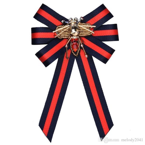 

fashion wedding clothing brooches bee with rhinestone bow tie stripes green and navy blue brooch pin whoelsale, Gray