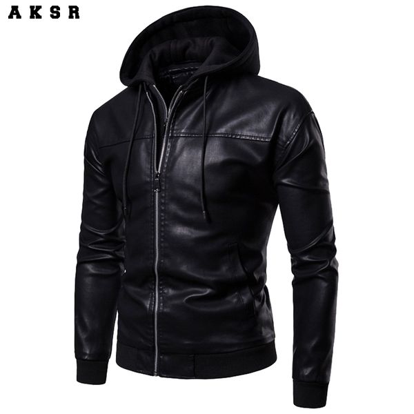 

aksr new men's hooded leatherjackts liner detachable, two-piece leather jacket, Black;brown