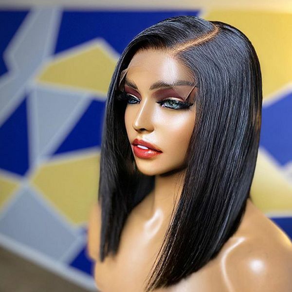 

13x6 deep part bob lace front wigs with baby hair 9a pre plucked brazilian virgin short human hair wigs for black women, Black;brown