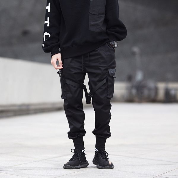 

women men multi-pocket harem hip pants trousers streetwear sweatpants hombre trend brand cargo pants bomber paratrooper pant, Black