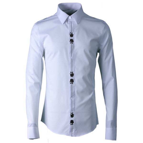 

100% embroidered men shirts sleeve placket fashion long slim mens dress shirt fit white mens shirt casual black cotton cdjio