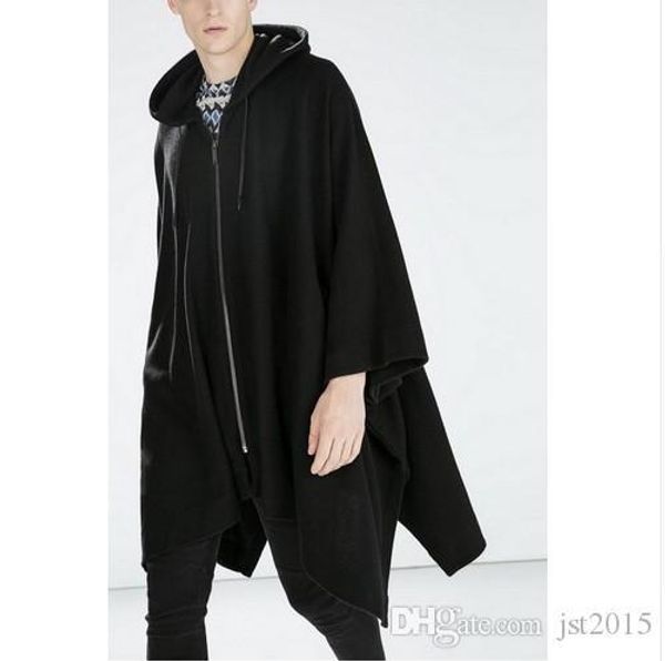 

2016 harajuku gothic clothing british style fashion mens wool cloak cape long black hooded trench coat men windbreaker overcoat, Tan;black