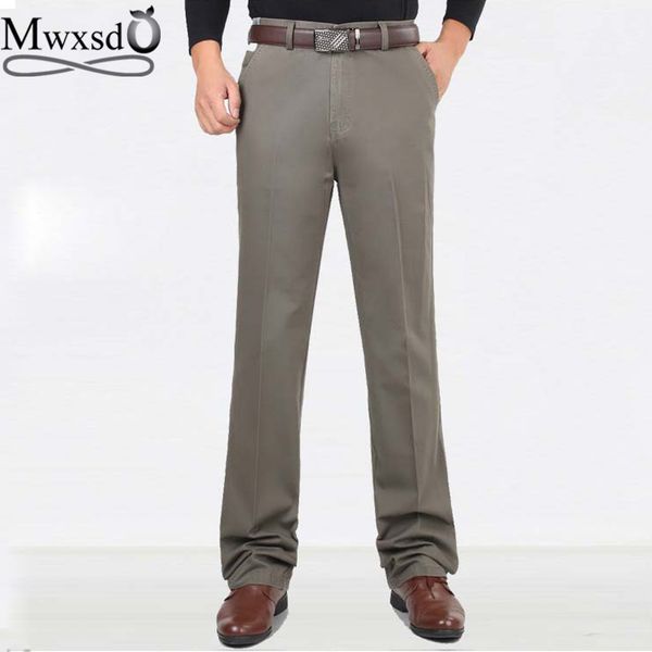 

mwxsd brand winter mens casual cotton pants men long straight thick business trousers male pants leisure long trousers, Black
