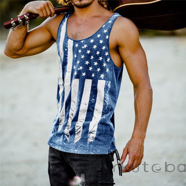 

2018 men' american flag design cotton blend sleeveless tank muscular fitness bodybuilding tank skull vest, White;black