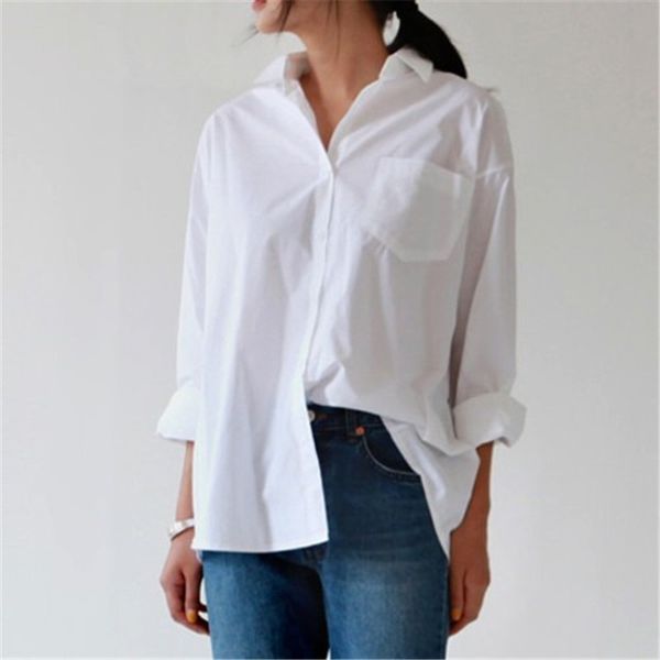 

casual loose women shirts 2018 autumn new fashion collar plus size blouse long sleeve buttons white shirt women streetwear