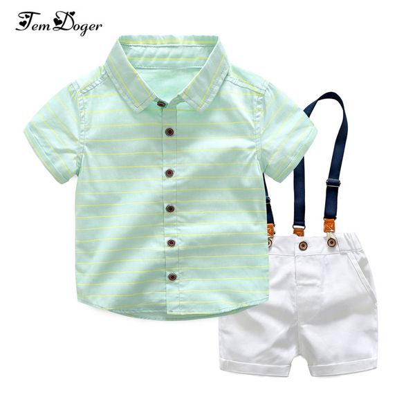 

tem doger boy clothing sets 2018 summer toddler kids boys clothes suit green shirt+overalls 2pcs outfits sets child boy clothing, White