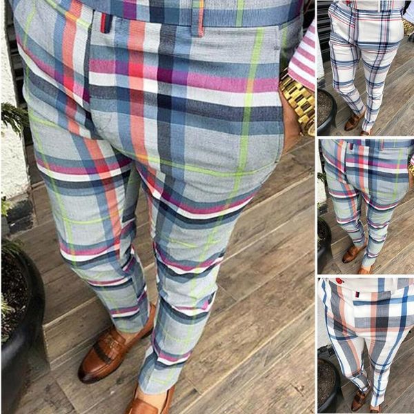 

casual mens cotton slim fit men pants trousers skinny chinos pants grey ankle length streetwear plaid side stripe pants#g1, Black