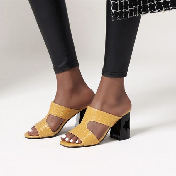 

slippers women summer sandals open toe snake pu leather shoes woman zapatos mujer ladies chunky high heels pumps chaussure femme maziao, Black