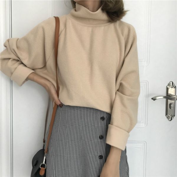 

streetwear turtleneck knitted jumpers bat-sleeve women sweater korean 2019 autumn winter female crocheted aesthetic pullover, White;black