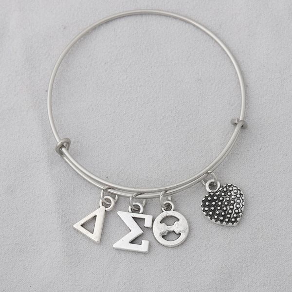 

fashion alloy delta sigma theta charming stainless steel bangles greek letter dst expandable wire bangles, Black