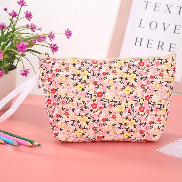 

multi-purpose creative pencil bag zipper cute flower canvas wear-resistant cosmetic stationery bag pouch storage accessories