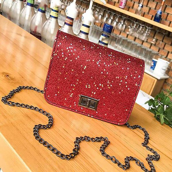 

women's crossbody bag fashion metal chain leather 2020 new sequined square shoulder casual crossbody bag