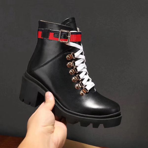 

2019 new 481156 dks30 1159 women leather ankle boot with sylvie web luxurys designer boots women's ankle boots size 35-40, Black