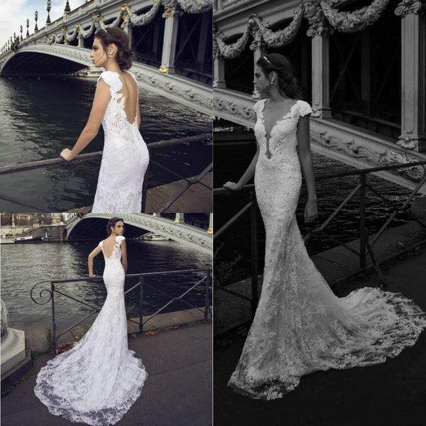 

берта 2019 свадебные платья полный кружева аппликация sheer v шеи русалка свадебные платья развертки поезд пляж плюс размер свадебное платье, White
