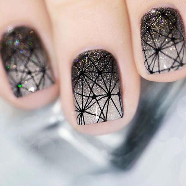 

30 лист воды передачи ногтей наклейки наклейки белый черный веб алмаз ретро ногтей слайдер маникюрные инструменты советы jistz498, Black