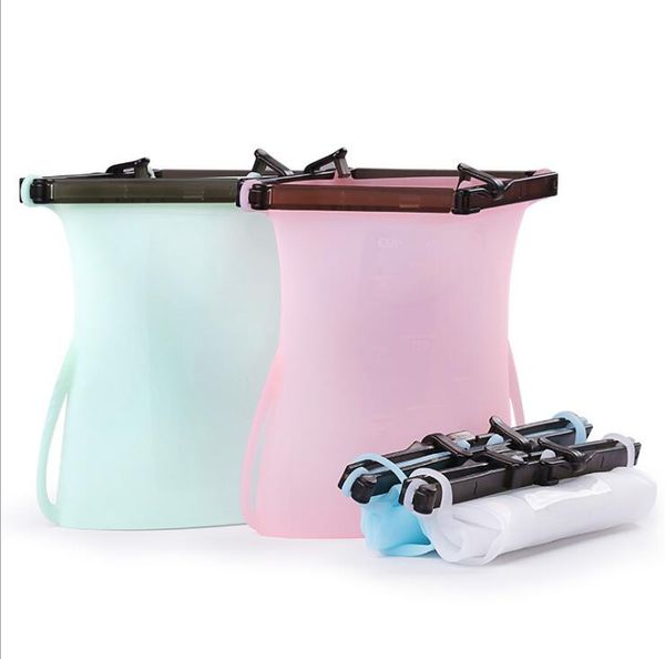 

reusable silicone food storage bag sealed bag collapsible portable refrigerator storage bag 500ml/ 1000ml /1500ml