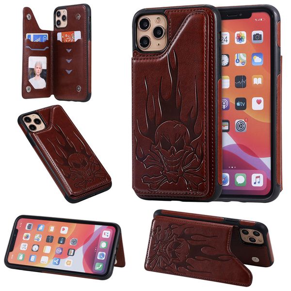 

for iphone 11 11 pro case shockproof card slot pu leather wallet kickstand emboss skull phone back cover for iphone 11 pro max